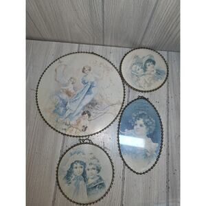 Vtg Victorian Flue Picture Woman Children Wall Decor Gallery Wall Set Of 4